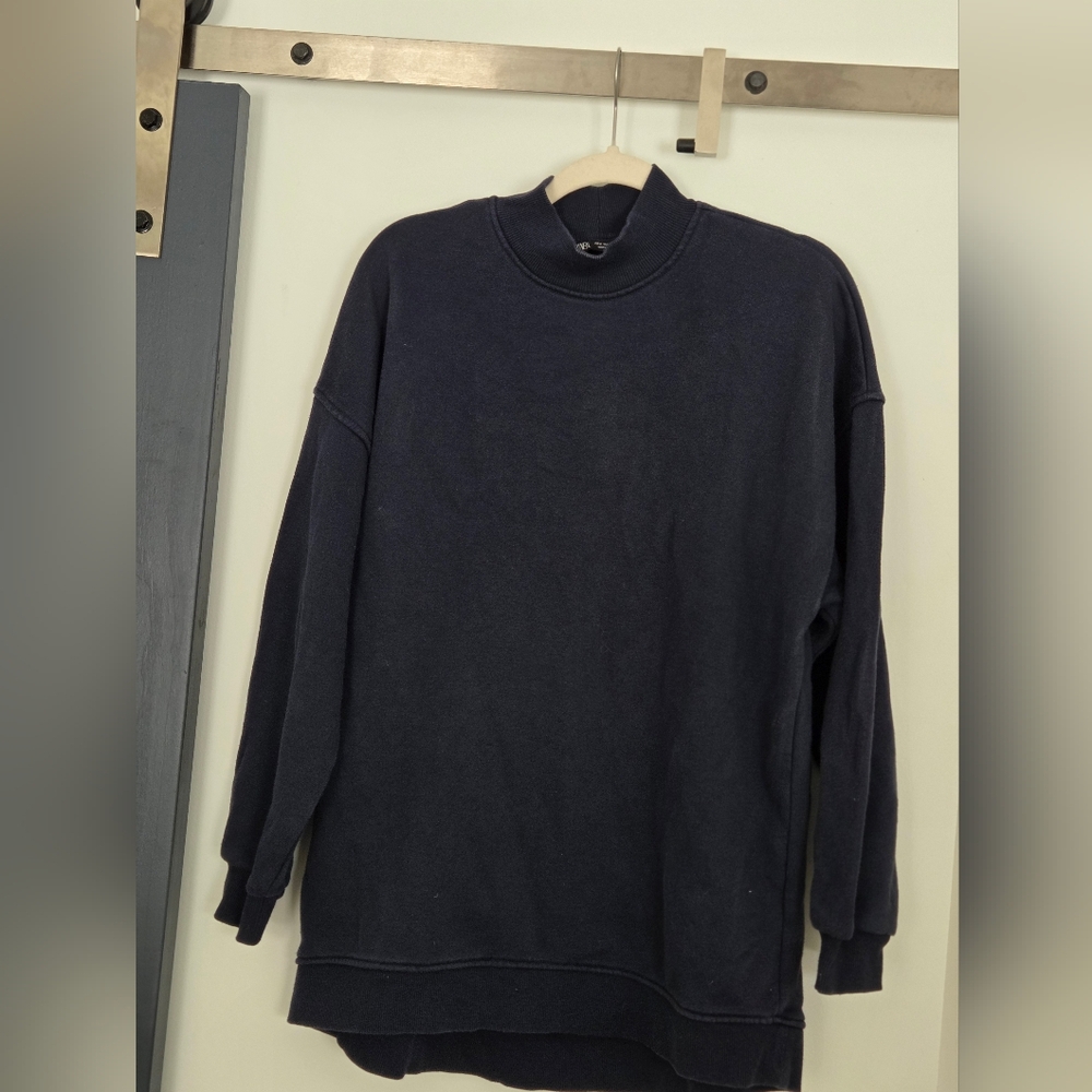 Zara Navy Womens Crew Neck Tunic Sweatshirt. Size M
